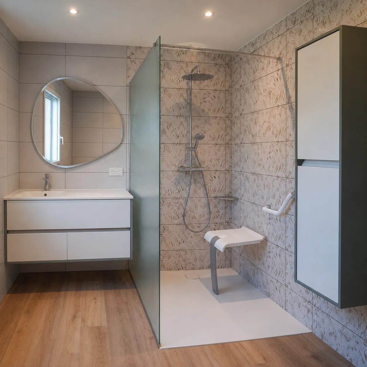 Douche italienne accessible PMR – rénovation salle de bain Valence